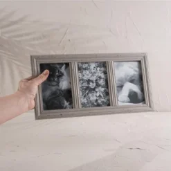 Distressed 4X6 Three Photo Frame Gray Wood, MDF & Glass - Foreside Home & Garden