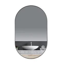 ANDY STAR Modern Decorative 20 X 33 Inch Oval Pill Wall Mounted Hanging Bathroom Vanity Mirror With Stainless Steel Metal Frame, Matte Black
