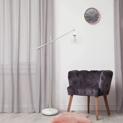 Swing Arm Floor Lamp With Glass Cylindrical Shade White - Lalia Home 3 Swing Arm Floor Lamp With Glass Cylindrical Shade White - Lalia Home - Image 3
