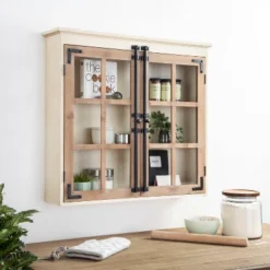 30" X 6.5" X 28" Hutchins Decorative Farmhouse Wood Wall Cabinet White/Brown - Kate & Laurel All Things Decor -Home Decor GUEST e5d0d6ca 3fcb 4471 8c94 b54be90ba28d