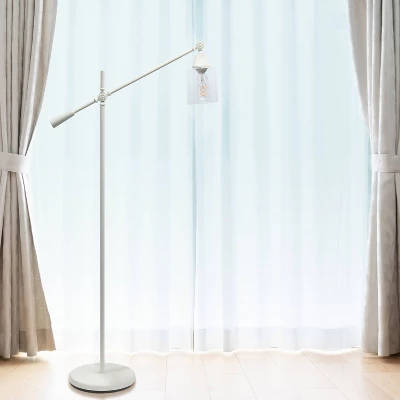 Swing Arm Floor Lamp With Glass Cylindrical Shade White - Lalia Home 2 Swing Arm Floor Lamp With Glass Cylindrical Shade White - Lalia Home - Image 2