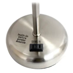 19.5" Bedside Power Outlet Base Metal Table Desk Lamp In Brushed Steel With Aqua Blue Fabric Shade - Creekwood Home -Home Decor GUEST e8f1469a 389e 4710 80a9 5cfd9151cc87