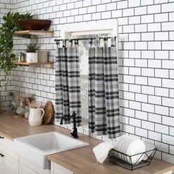 Blair Farmhouse Plaid Semi-Sheer Tab Top Kitchen Curtain Valance And Tiers Set - No. 918 -Home Decor GUEST eae7d540 3f36 4e02 af22 7c7b046d9e2d