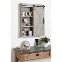 Decorative Wood Wall Storage Cabinet With Vanity Mirror Rustic Gray - Kate & Laurel All Things Decor -Home Decor GUEST eb08a2e6 77b6 4088 9169 23924290e4b0