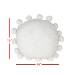 White With Pom Poms 16X16 Hand Woven Filled Round Pillow - Foreside Home & Garden -Home Decor GUEST eb08f236 f580 4c4f bf45 4e2920493e14