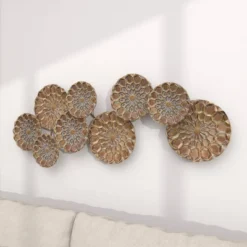 Metal Plate Wall Decor With Embossed Design Gold - Olivia & May -Home Decor GUEST ebb4fda0 1679 45bb a2b9 ee6abf067d16