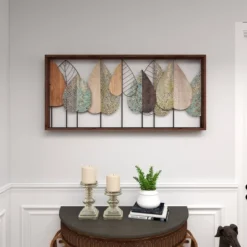 Metal Leaf Varying Texture Wall Decor With Wood Frame Brown - Olivia & May -Home Decor GUEST eddb0f74 f01e 4c20 bc1a 9785c50c0dc8