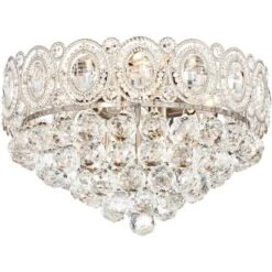 Vienna Full Spectrum Moira Vintage Ceiling Light Flush Mount Fixture 16" Wide Satin Nickel 6-Light Clear Crystal Balls For Bedroom Kitchen Living Room -Home Decor GUEST f13cfef7 d5df 4daa 8dde 7df200fb88bf
