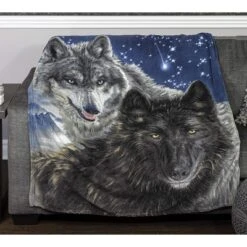 Dawhud Direct 50" X 60" Star Wolf Fleece Throw Blanket For Women, Men And Kids