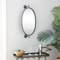Industrial Wood Oval Shaped Wall Mirror - Olivia & May