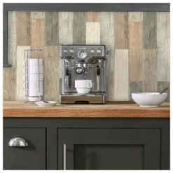 RoomMates Distressed Barn Wood Plank Peel And Stick Wallpaper Giant Wall Decals Brown