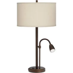 Possini Euro Design Traverse Modern Table Lamps 29" Tall Set Of 2 With USB Charging Port Gooseneck LED Bronze Oatmeal Shade For Bedroom Living Room -Home Decor GUEST fc5c23d2 64e3 4e9c b448 9b49f96da451