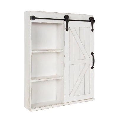 Decorative Wood Wall Storage Cabinet With Vanity Mirror And Sliding Barn Door Rustic White - Kate & Laurel All Things Decor 4 Decorative Wood Wall Storage Cabinet With Vanity Mirror And Sliding Barn Door Rustic White - Kate & Laurel All Things Decor - Image 4